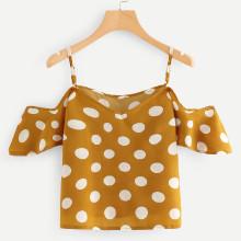Shein Open Shoulder Polka Dot Blouse
