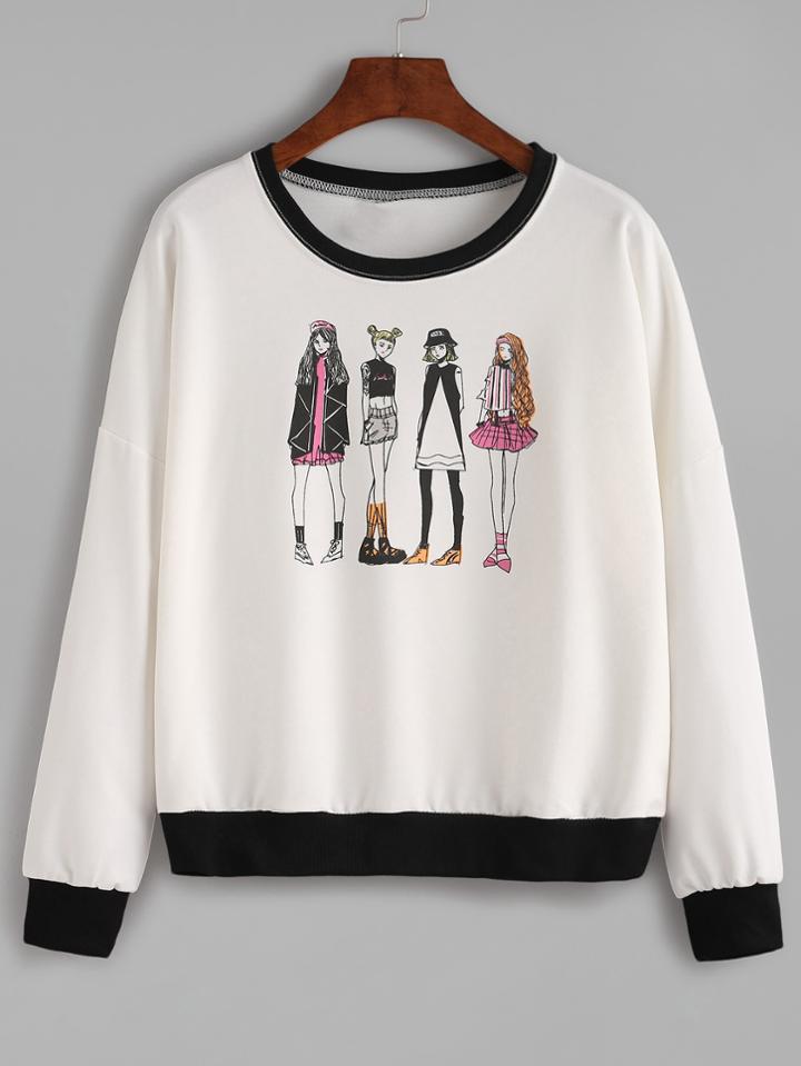 Shein Contrast Trim Girls Print Sweatshirt