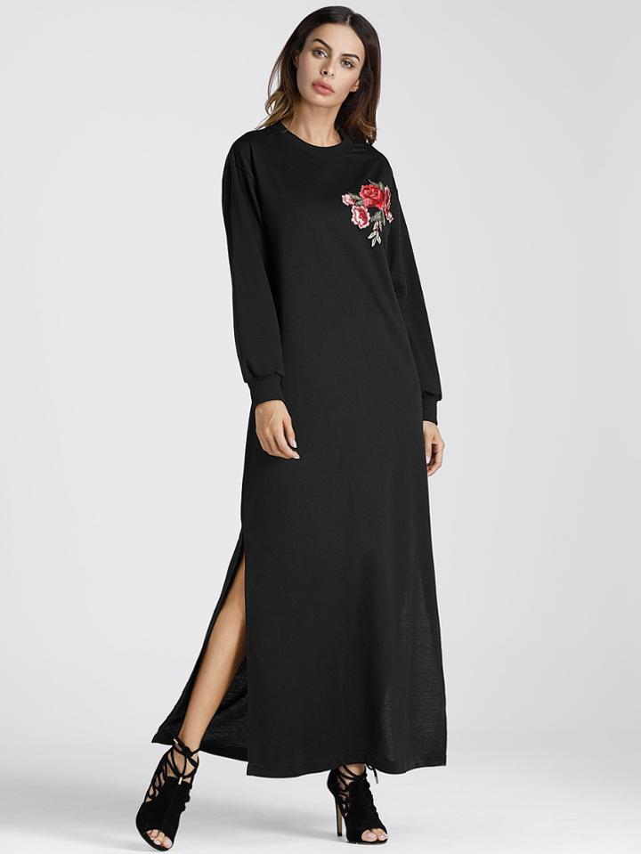 Shein Split Side Applique Longline Hoodie Dress