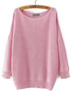Shein Pink Boat Neck Long Sleeve Loose Sweater