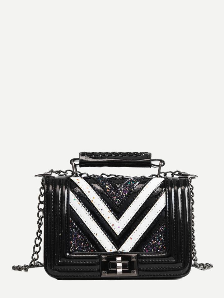 Shein Chevron Detail Glitter Chain Bag