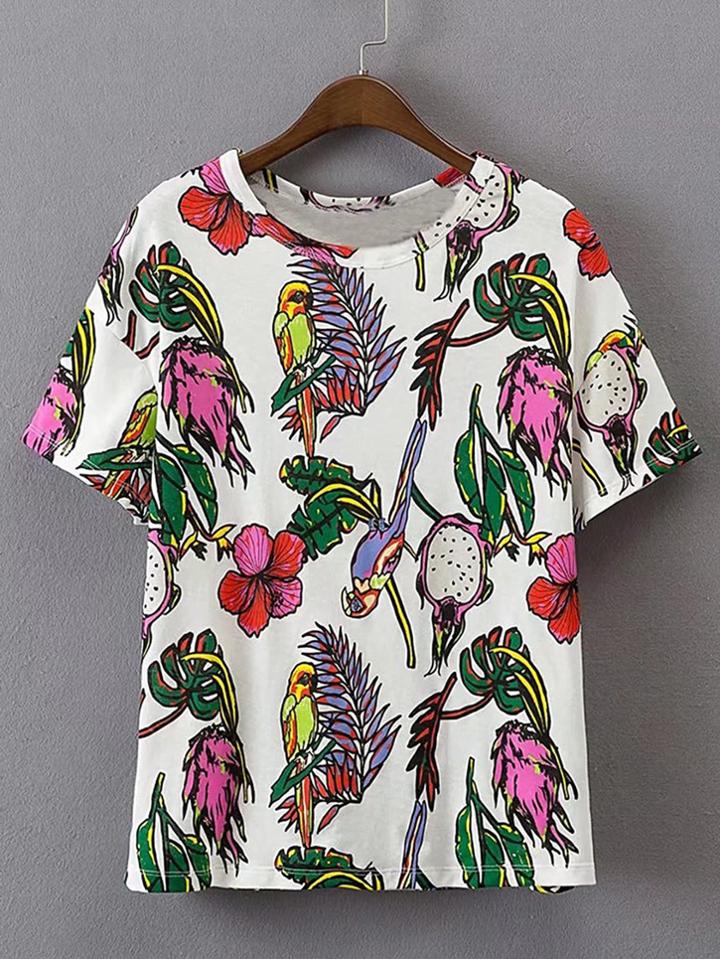 Shein Parrot Print Cute Tee