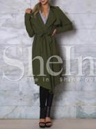 Shein Army Green Long Sleeve Pockets Trench Coat