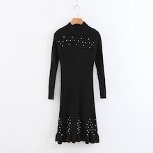 Shein Pearl Beaded Ruffle Hem Sweater Dress