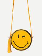Shein Yellow Smiley Face Print Tassel Trim Round Bag