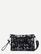 Shein Black Letters Sequins Pu Crossbody Bag
