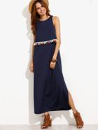 Shein Navy Tassel Trim Sleeveless Split Side Dress