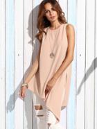Shein Pink Round Neck Split Side Asymmetrical Tank Top