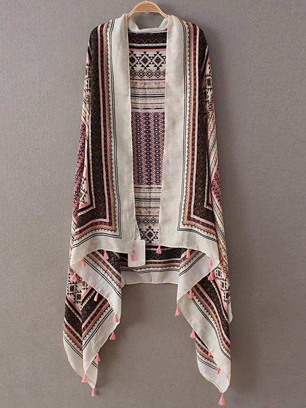 Shein Pink Printed Asymmetric Tassel Scarf