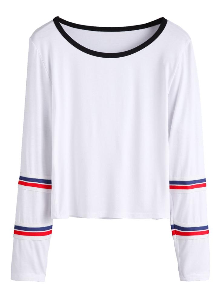 Shein White Ringer T-shirt With Striped Detail