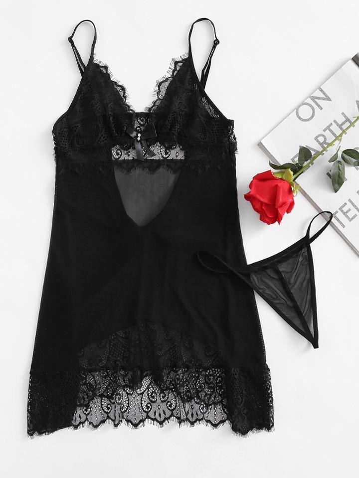 Shein Cut Out Back Slip Dress With T-back Thong