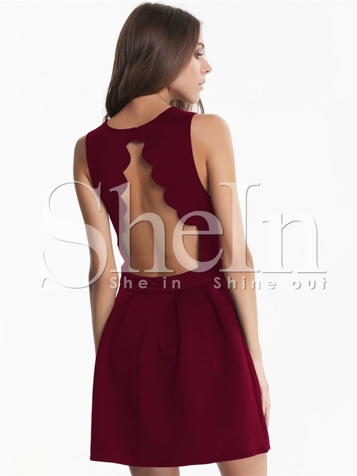 Shein Scalloped Trim Backless Pleated Dress