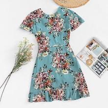 Shein Ruffle Knot Backless Floral Dress
