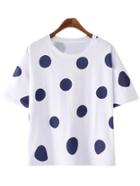 Shein White Blue Dots Print Short Sleeve Casual T-shirt