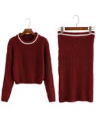 Shein Red Round Neck Crop Sweater With Skirt