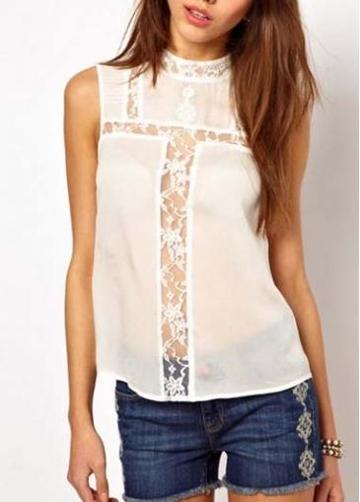 Rosewe Sexy White Lace Splicing Sleeveless Tops For Women