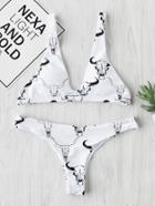 Shein Plunge Bull Print High Leg Bikini Set