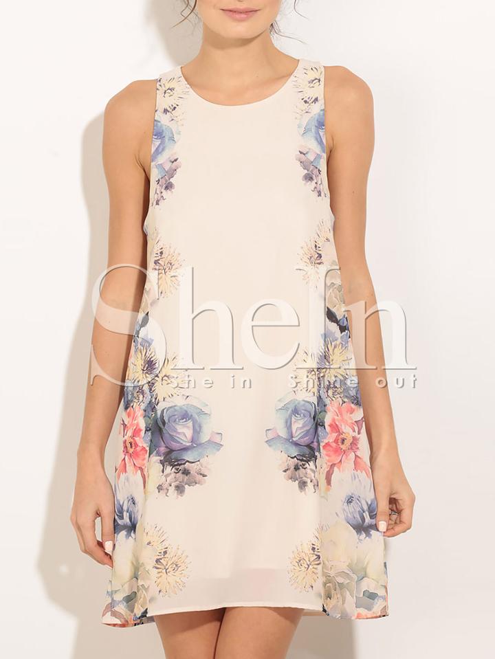 Shein Round Neck Sleeveless Elegant Floral Dress