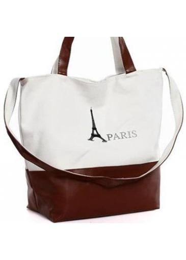 Rosewe Pu And Canvas Zipper Closure Brown Printed Handbag