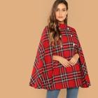 Shein Double Button Plaid Cape Coat