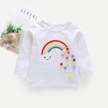 Shein Toddler Girls Rainbow Patched Pom Pom Detail Tee