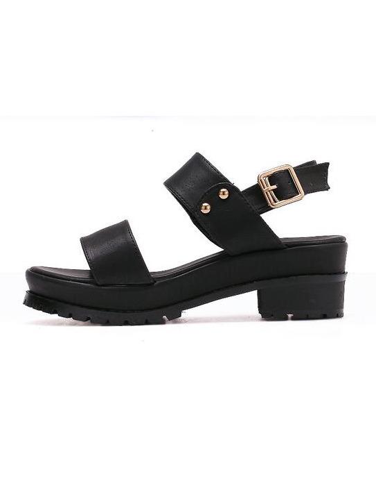 Shein Thick Strap Buckled Block Heel Black Sandals