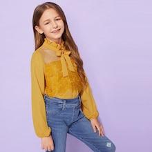 Shein Girls Dot Mesh Lace Appliques Top