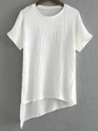 Shein White Round Neck Asymmetrical Hem Short Sleeve Blouse