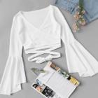 Shein Tie Hem Flounce Sleeve Top