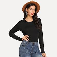 Shein Solid Curved Hem Tee