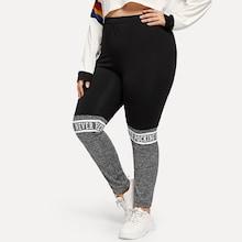 Shein Plus Heathered Knit Panel Letter Leggings