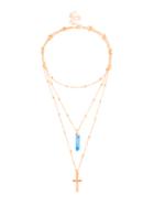 Shein Cross & Stone Pendant Layered Necklace
