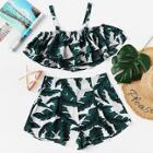 Shein Palm Leaf Print Crop Top & Shorts Set