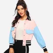 Shein Drop Shoulder Color Block Bomber Jacket