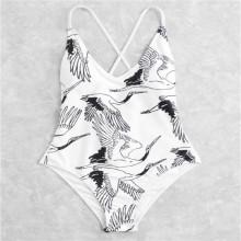Shein Plus Criss Cross Crane Print Swimsuit