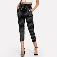 Shein Striped Ruffle Waist Belted Pants