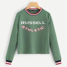 Shein Letter Print Striped Trim Sweatshirt