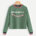 Shein Letter Print Striped Trim Sweatshirt