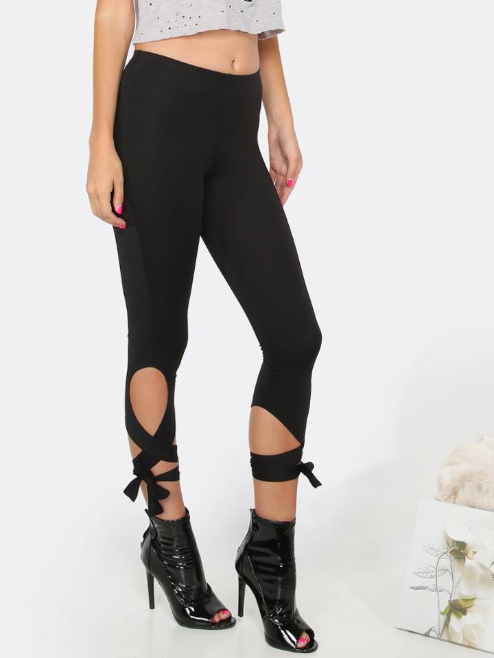 Shein Lace Up Capri Leggings Black