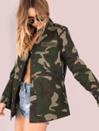 Shein Lightweight Camo Patch Button Down Jacket Camouflage