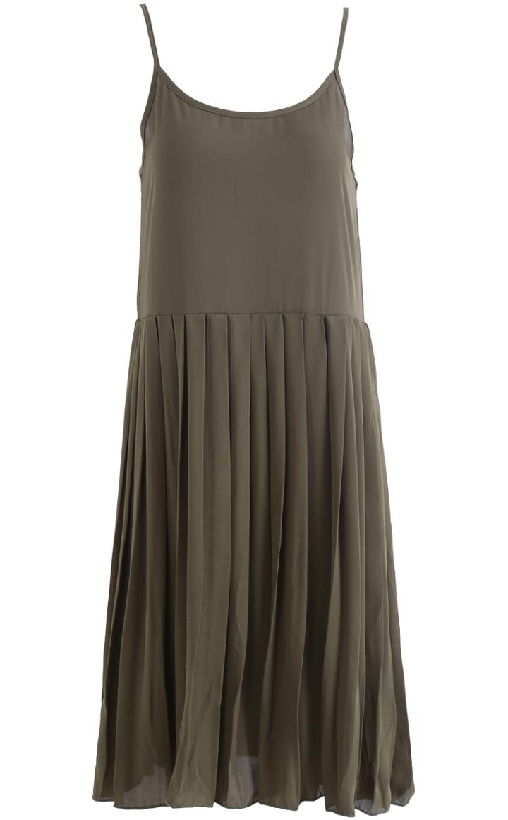 Shein Army Green Spaghetti Strap Pleated Chiffon Dress
