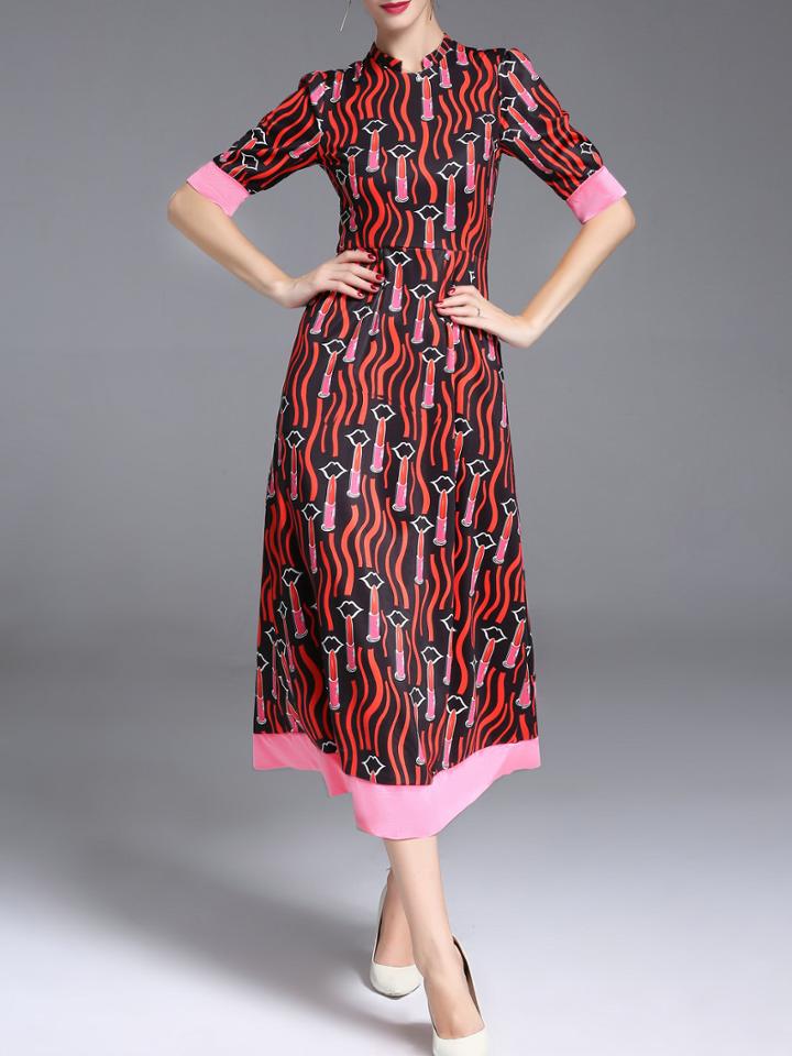 Shein Wavy Line Rouge Print Combo Dress
