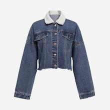 Shein Shearling Drop Shoulder Crop Denim Jacket