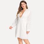 Shein Plus Lace Trim Eyelet Embroidered Plunging Dress