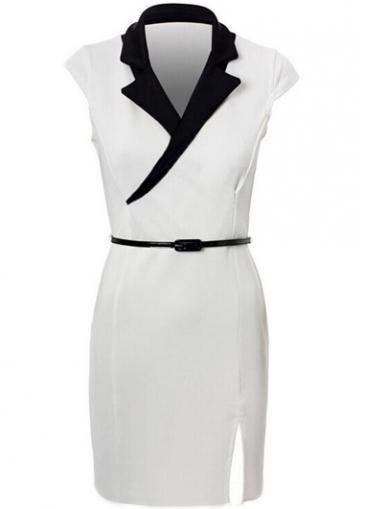 Rosewe Elegant Cap Sleeve Turndown Collar Sheath Dress White