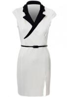 Rosewe Elegant Cap Sleeve Turndown Collar Sheath Dress White