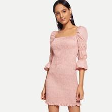 Shein Square Neck Pleated Solid Dress