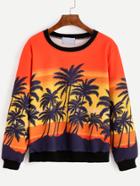 Shein Coconut Tree Print Contrast Trim Sweatshirt