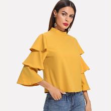 Shein Layered Sleeve Stand Collar Top
