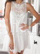 Shein White Appliques Sleeveless With Lace Dress